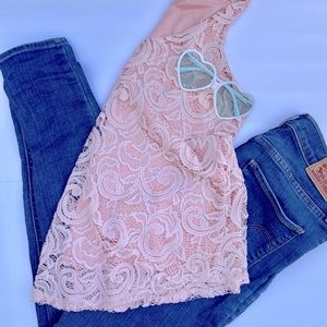 Darling pink lace tank top